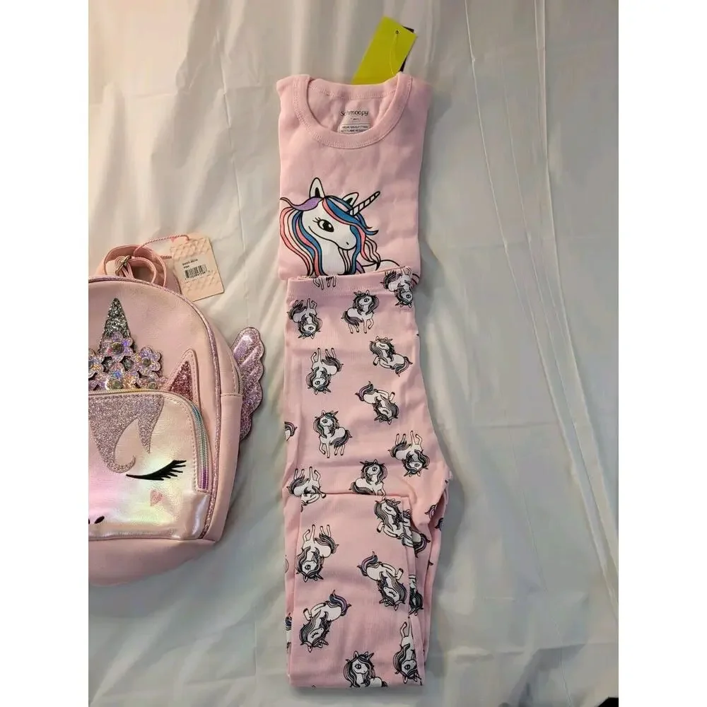 Girls Small Backpack Iridescent Glitter Pink Unicorn *w/Bonus Unicorn PJs Size 7